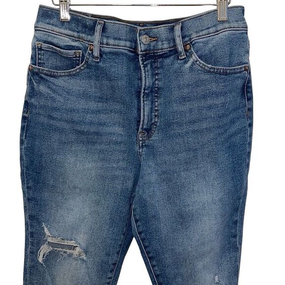 Express‎ Womens Raw Hem Cotton Blend High-Rise Skinny Jeans Blue Size 10R - Picture 2 of 11